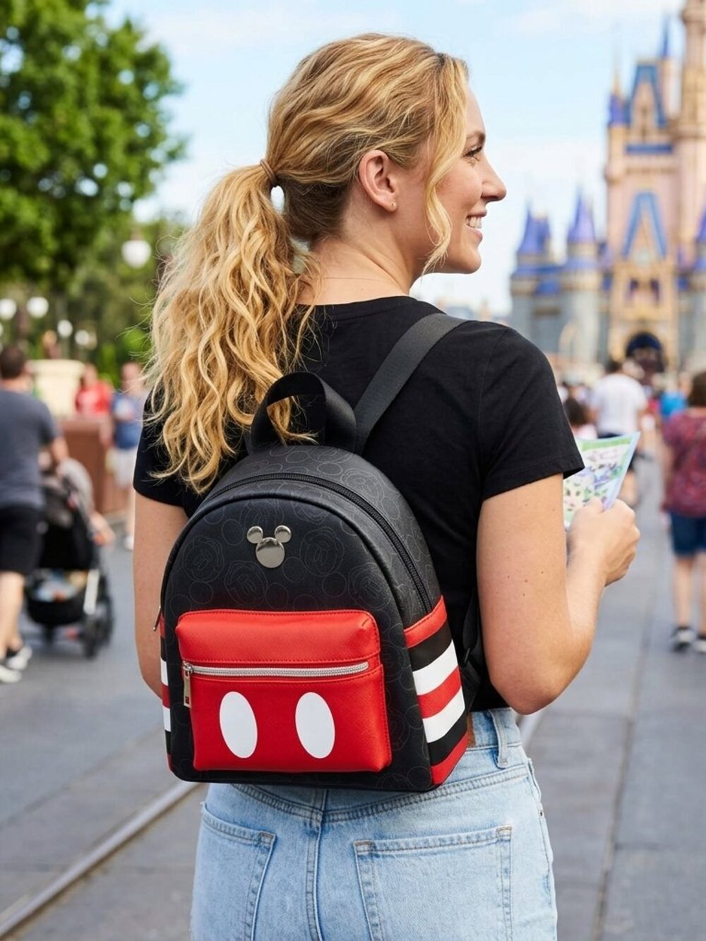 Disney Mickey Mouse Classic Cosplay Mini Backpack with Accordian Card Wallet